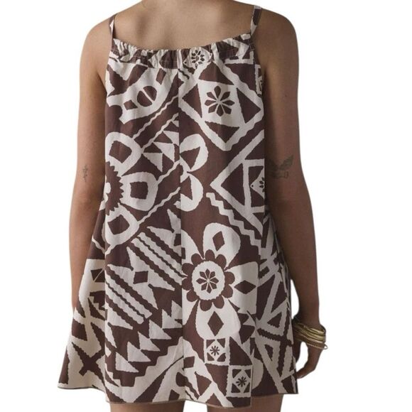 BDG x Urban Outfitters Sz L Brown Eva Tie-Front Ruched Strap Trapeze Mini Dress - Picture 11 of 11